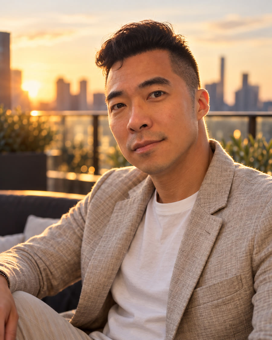 Andy Lee, leadership coach, in a beige blazer